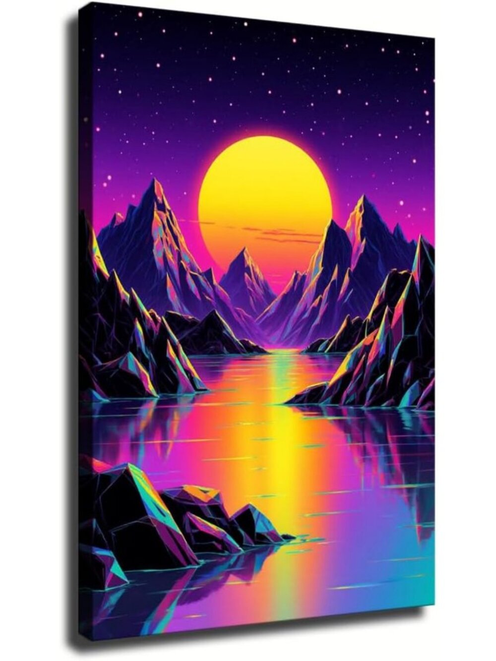 Stunning Mountain Lake Sunset Wrapped Canvas Wall Art 24x36 Inch Home Decor